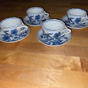 Vintage Blue Danube Onion Japan Ribbon Logo Set of 4 Demitasse Cups &  Saucers
